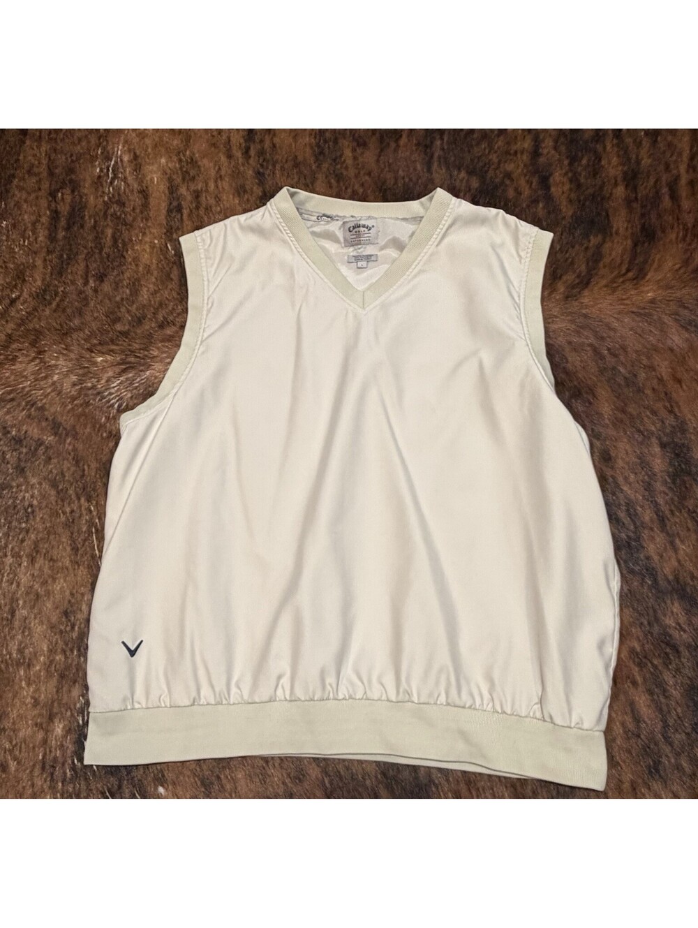 Callaway Golf Sport Outerwear Mens L Cream Brushed Microfiber V-Neck Wind Vest